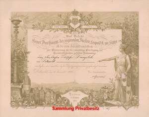 Urkunde zur Denkmünze an den erstrittenen Thronanspruch 1905